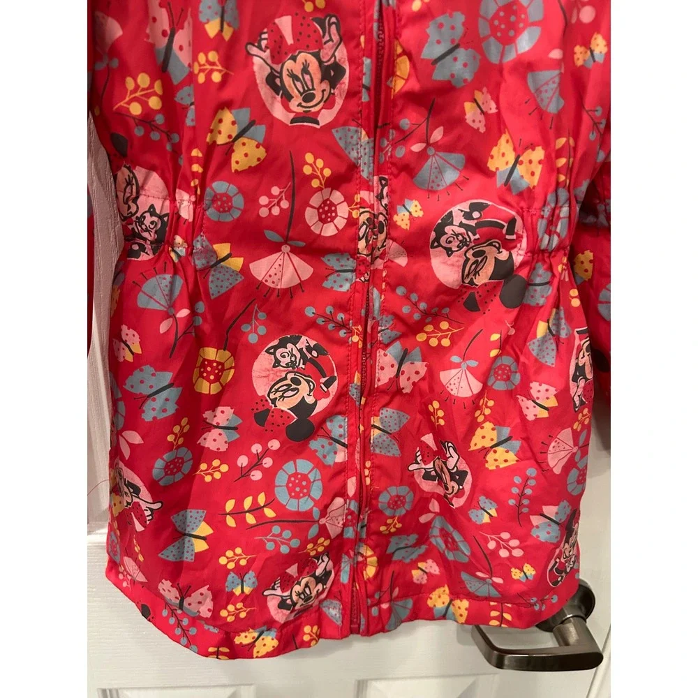 Disney Store Minnie Mouse Rain Jacket Red Floral Butterfly Hooded‎ Coat Kids 5/6